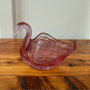 Fenton Art Glass Empress Rose Swan Trinket Dish